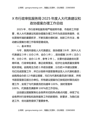 X市行政审批服务局2025年度人大代表建议和政协提案办理工作总结