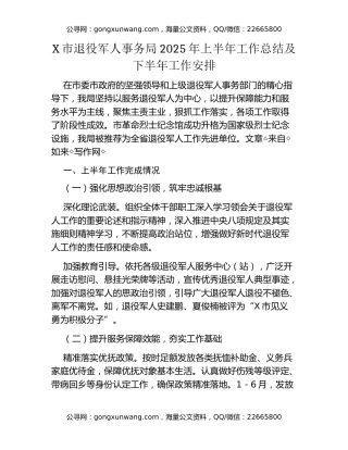 X市退役军人事务局2025年上半年工作总结及下半年工作安排