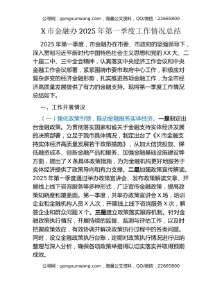X市金融办2025年第一季度工作情况总结