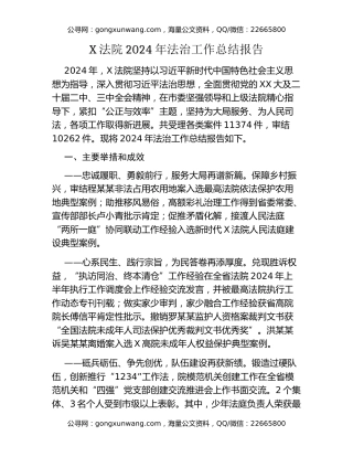 X法院2024年法治工作总结报告