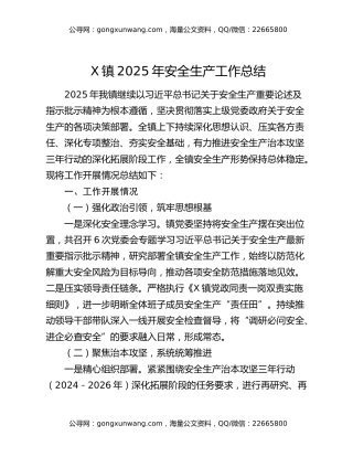 X镇2025年安全生产工作总结