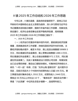 X镇2025年工作总结和2026年工作思路