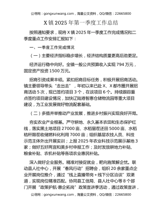 X镇2025年第一季度工作总结