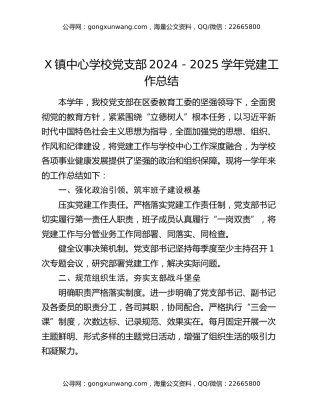 X镇中心学校党支部2024-2025学年党建工作总结