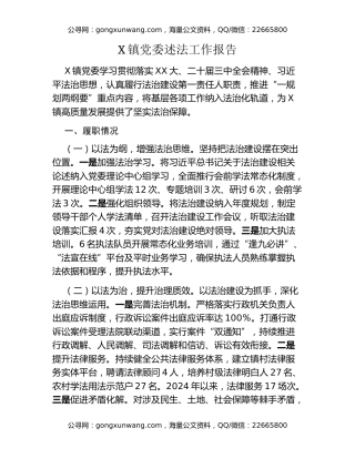 X镇党委述法工作报告