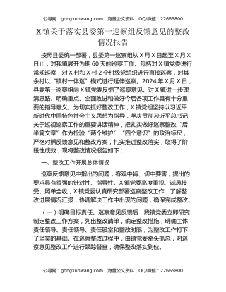 X镇关于落实县委第一巡察组反馈意见的整改情况报告