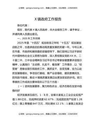 X镇政府工作报告