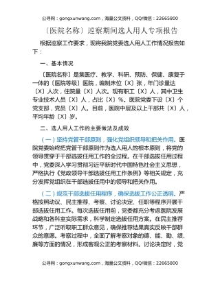 [医院名称]巡察期间选人用人专项报告
