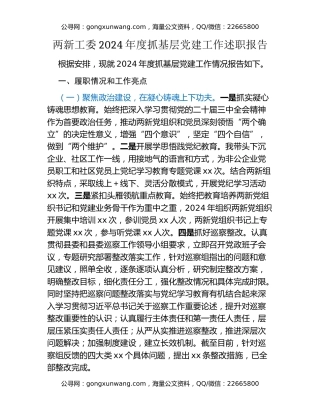 两新工委2024年度抓基层党建工作述职报告