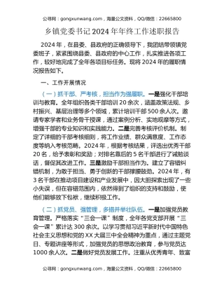 乡镇党委书记2024年年终工作述职报告