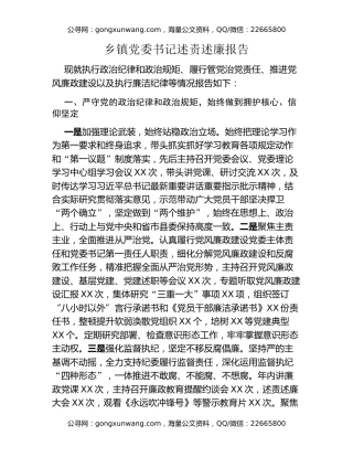 乡镇党委书记述责述廉报告