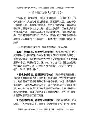 乡镇副镇长个人述职报告