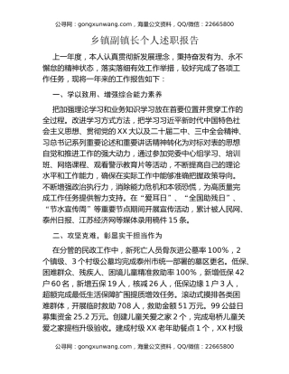 乡镇副镇长个人述职报告 (2)