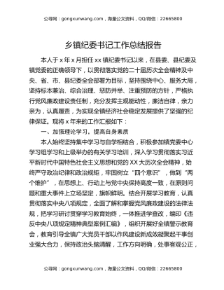 乡镇纪委书记工作总结报告