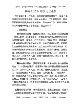 乡镇长2024年度述法报告