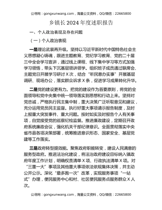 乡镇长2024年度述职报告