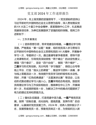 党支部2024年工作述职报告