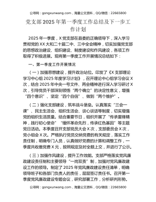 党支部2025年第一季度工作总结及下一步工作计划