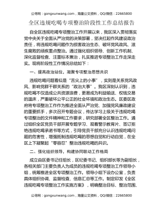 全区违规吃喝专项整治阶段性工作总结报告