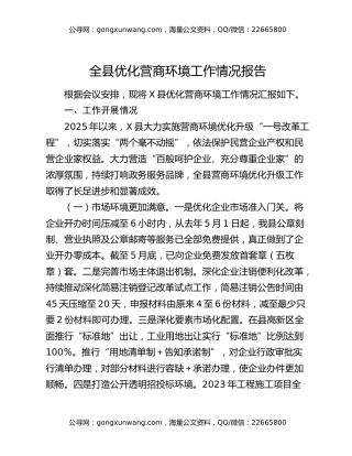 全县优化营商环境工作情况报告