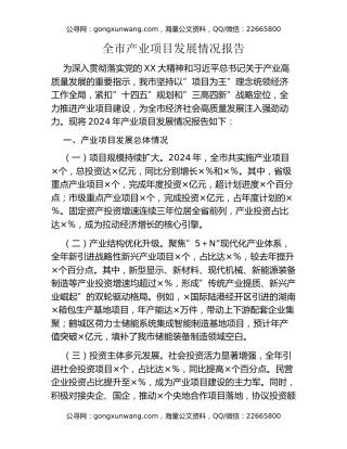 全市产业项目发展情况报告