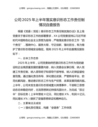 公司2025年上半年落实意识形态工作责任制情况自查报告 (2)