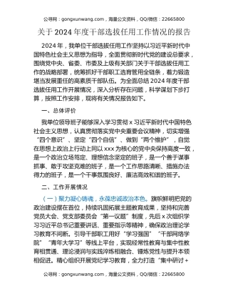 关于2024年度干部选拔任用工作情况的报告