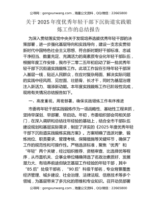 关于2025年度优秀年轻干部下沉街道实践锻炼工作的总结报告