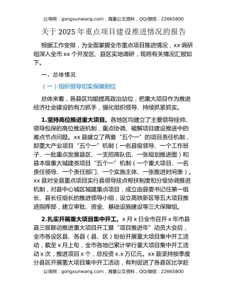 关于2025年重点项目建设推进情况的报告