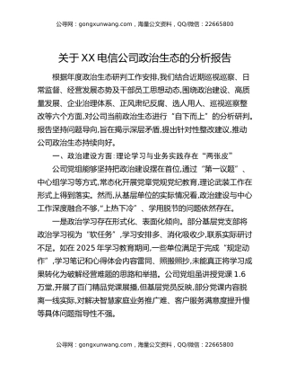 关于XX电信公司政治生态的分析报告
