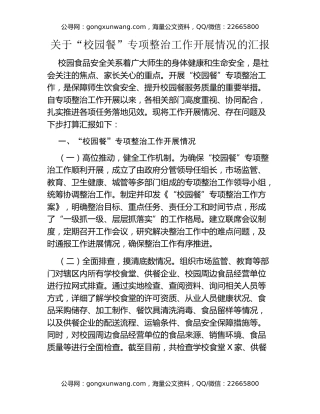 关于“校园餐”专项整治工作开展情况的汇报