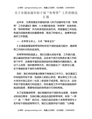 关于乡镇加强年轻干部“传帮带”工作的情况汇报