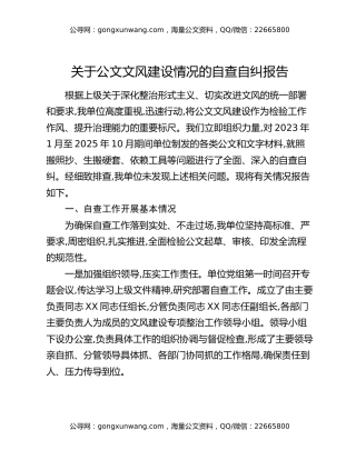 关于公文文风建设情况的自查自纠报告