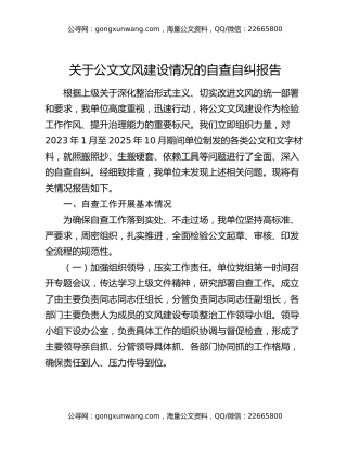 关于公文文风建设情况的自查自纠报告（2）
