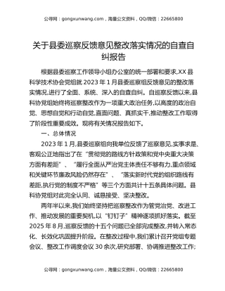 关于县委巡察反馈意见整改落实情况的自查自纠报告