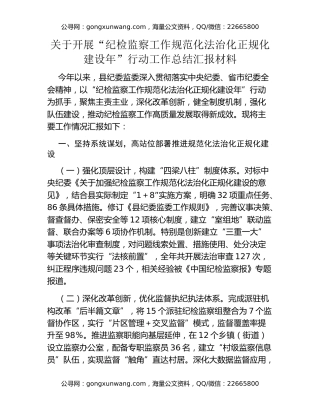 关于开展“纪检监察工作规范化法治化正规化建设年”行动工作总结汇报材料