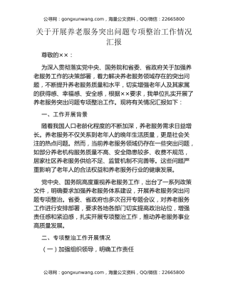 关于开展养老服务突出问题专项整治工作情况汇报