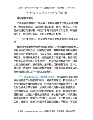 关于未巡先改工作情况的汇报
