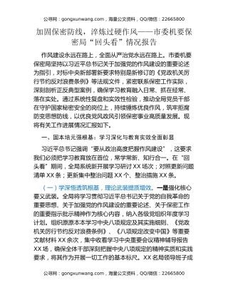 加固保密防线，淬炼过硬作风——市委机要保密局“回头看”情况报告