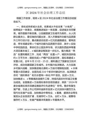 区2024年社会治理工作总结