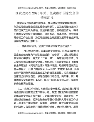 区发改局在2025年关于坚决维护国家安全的情况汇报