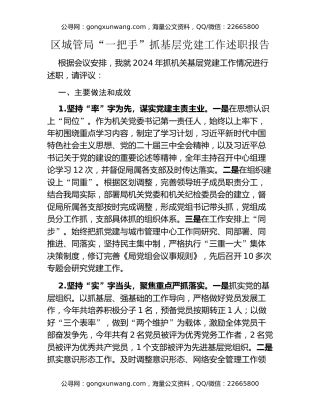 区城管局“一把手”抓基层党建工作述职报告