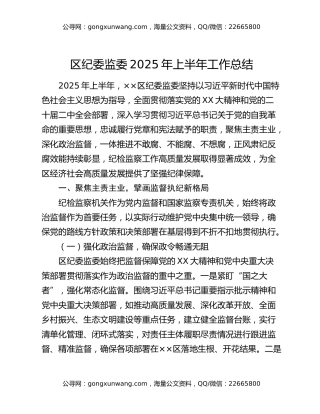 区纪委监委2025年上半年工作总结
