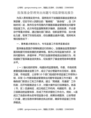医保基金管理突出问题专项监督情况报告