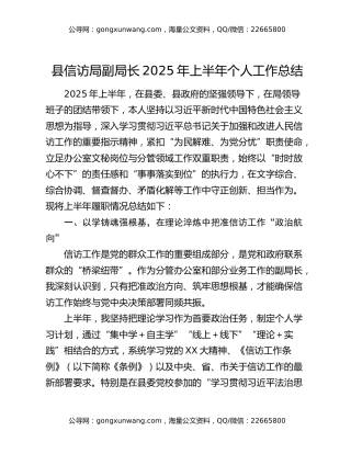 县信访局副局长2025年上半年个人工作总结