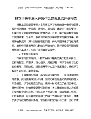 县农行关于深入开展作风建设总结评估报告