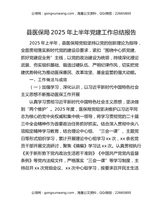 县医保局2025年上半年党建工作总结报告