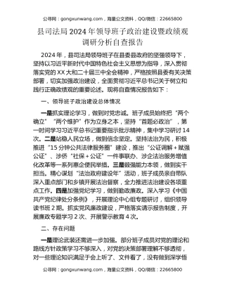 县司法局2024年领导班子政治建设暨政绩观调研分析自查报告
