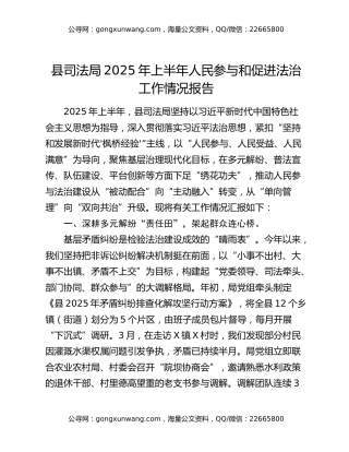县司法局2025年上半年人民参与和促进法治工作情况报告