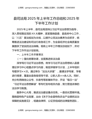 县司法局2025年上半年工作总结和2025年下半年工作计划